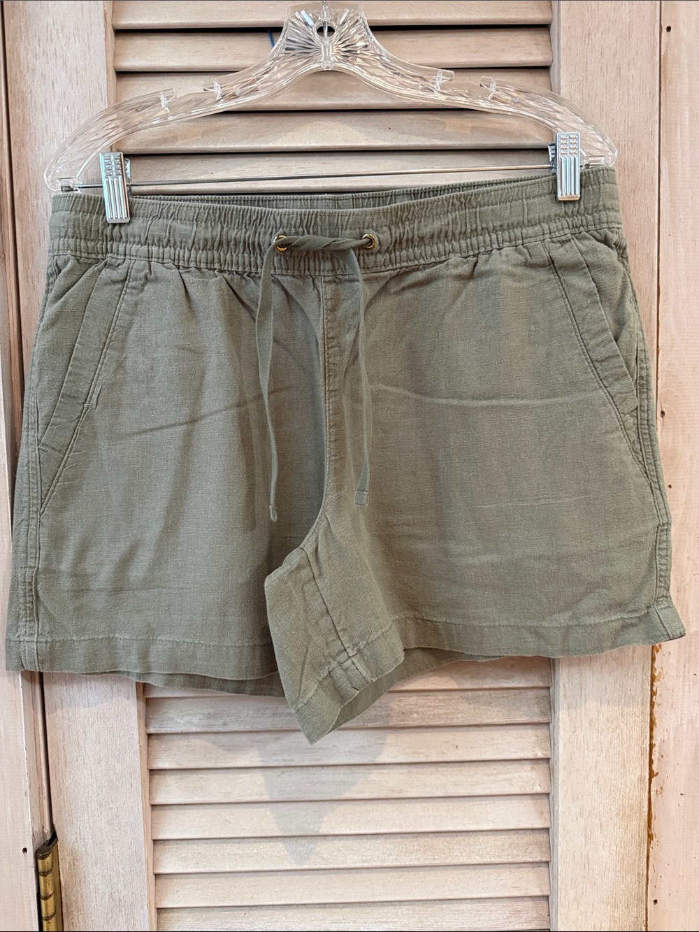 Nautica Olive Green Drawstring Linen Blend Women’s Shorts Large